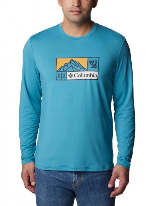tricou cu maneci lungi, pentru sport pt. barbati Columbia Tech Trail Long Sleeve Graphic albastru 2