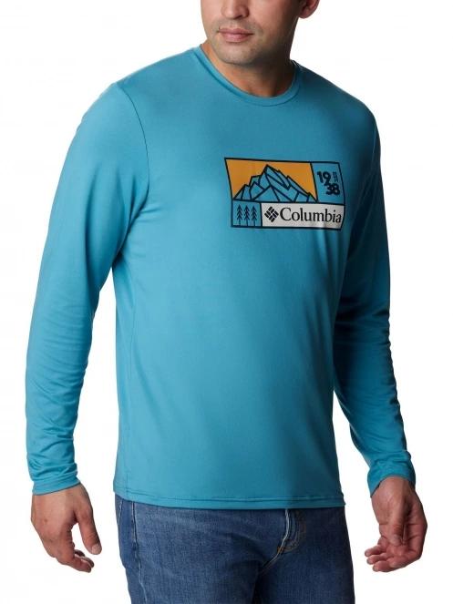 tricou cu maneci lungi, pentru sport pt. barbati Columbia Tech Trail Long Sleeve Graphic albastru 5